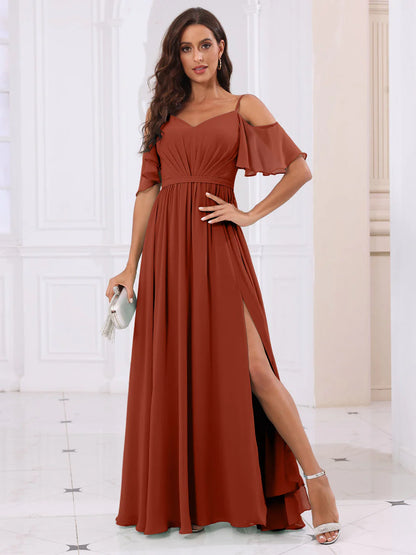 Wholesa A-Line/Princess Spaghetti Straps Long Bridesmaid Dresses With Split Side