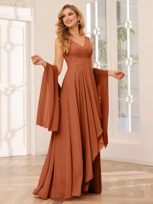 Wholesa A-Line/Princess V-Neck Asymmetrical Bridesmaid Dresses With Ruffles