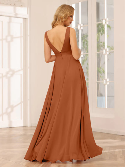 Wholesa A-Line/Princess V-Neck Asymmetrical Bridesmaid Dresses With Ruffles