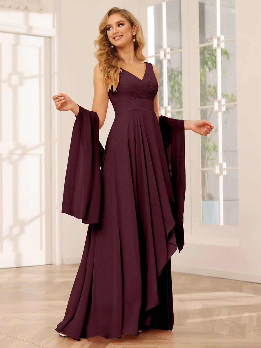 Wholesa A-Line/Princess V-Neck Asymmetrical Bridesmaid Dresses With Ruffles