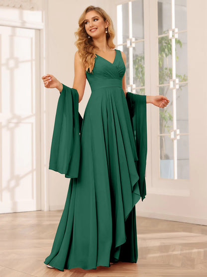 Wholesa A-Line/Princess V-Neck Asymmetrical Bridesmaid Dresses With Ruffles