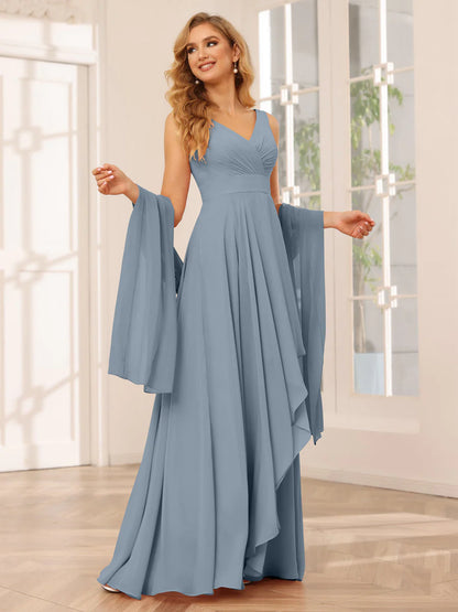 Wholesa A-Line/Princess V-Neck Asymmetrical Bridesmaid Dresses With Ruffles