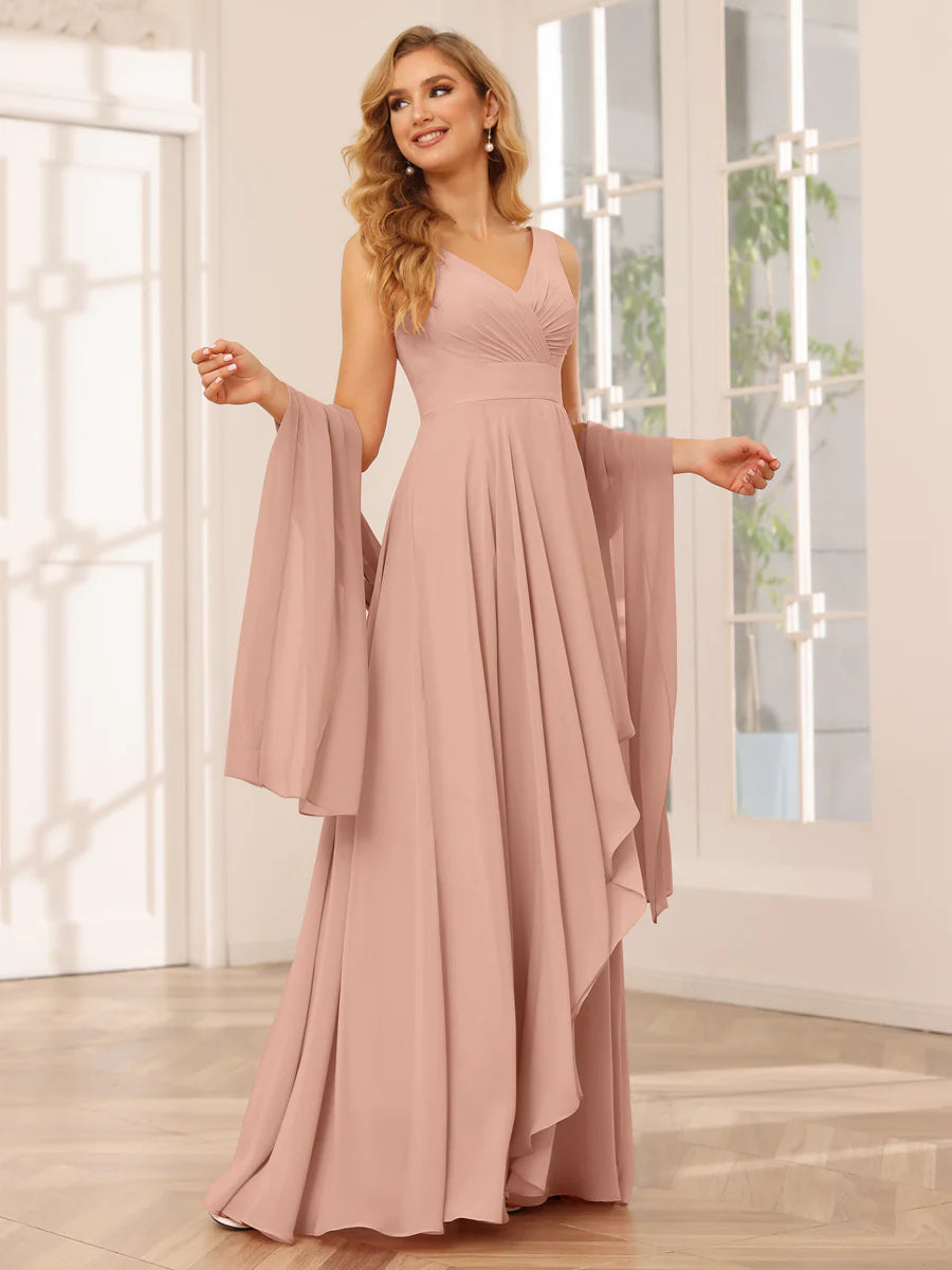 Wholesa A-Line/Princess V-Neck Asymmetrical Bridesmaid Dresses With Ruffles