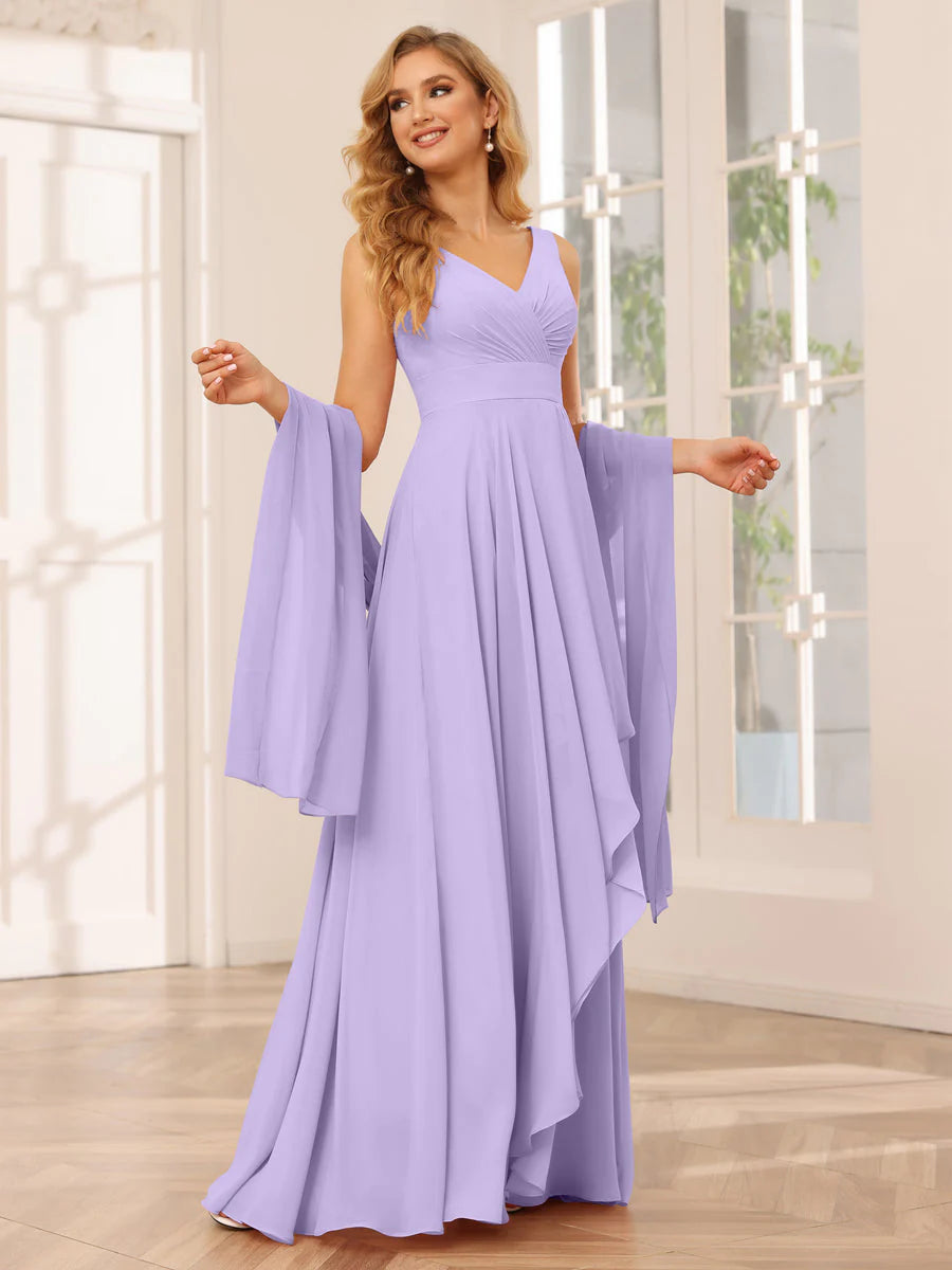 Wholesa A-Line/Princess V-Neck Asymmetrical Bridesmaid Dresses With Ruffles