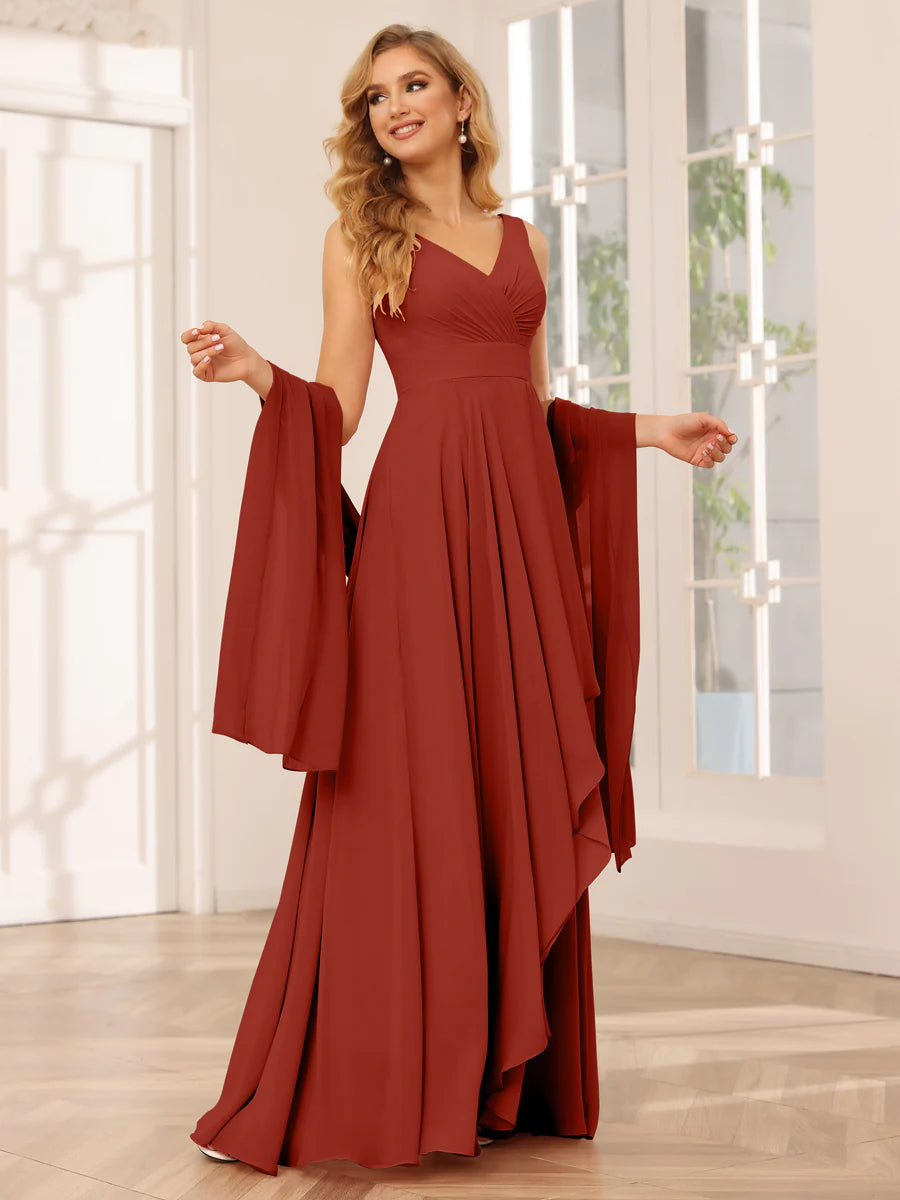 Wholesa A-Line/Princess V-Neck Asymmetrical Bridesmaid Dresses With Ruffles