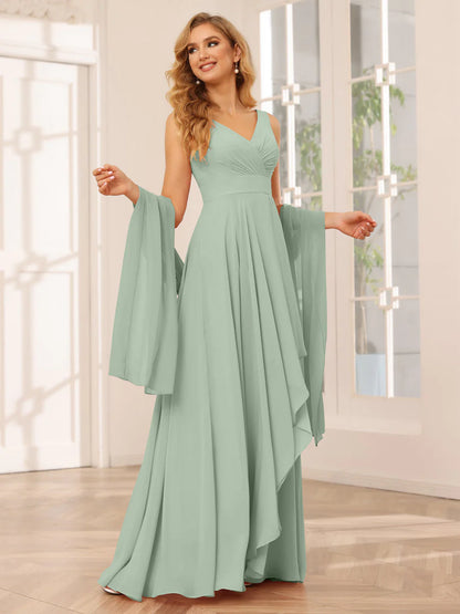 Wholesa A-Line/Princess V-Neck Asymmetrical Bridesmaid Dresses With Ruffles