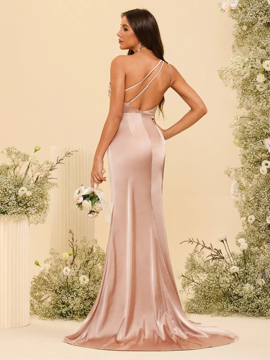 Wholesa Sheath/Column One-Shoulder Long Formal Dresses With Split Side