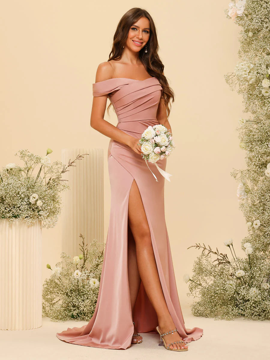 Wholesa Sheath/Column Off-The-Shoulder Long Formal Dresses With Split Side