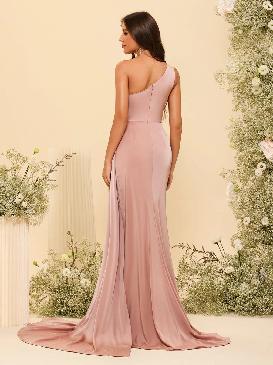 Wholesa Sheath/Column One-Shoulder Sweetheart Long Formal Dresses With Split Side