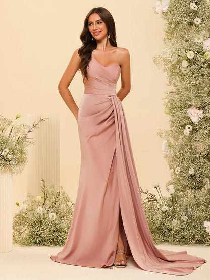 Wholesa Sheath/Column One-Shoulder Sweetheart Long Formal Dresses With Split Side