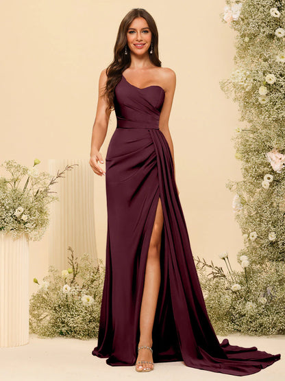 Wholesa Sheath/Column One-Shoulder Sweetheart Long Formal Dresses With Split Side