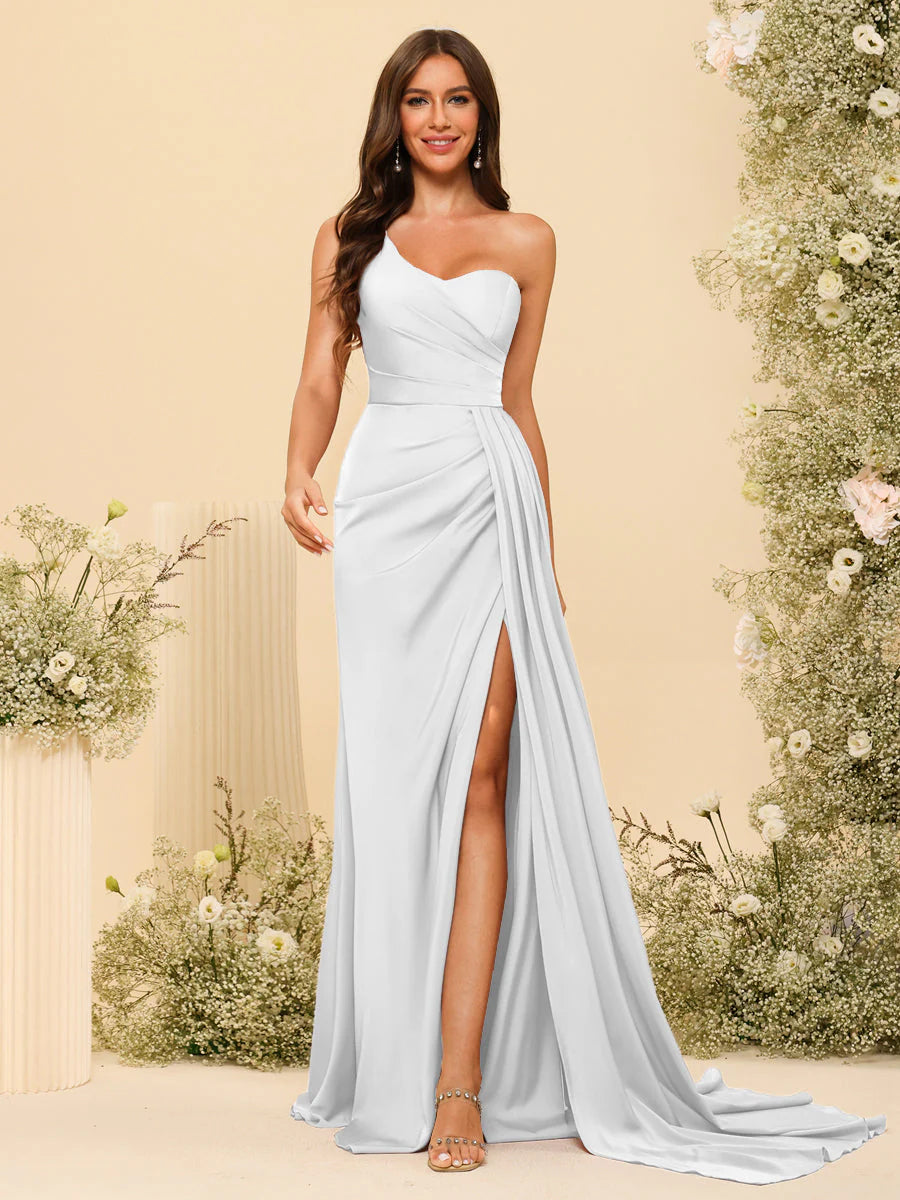 Wholesa Sheath/Column One-Shoulder Sweetheart Long Formal Dresses With Split Side