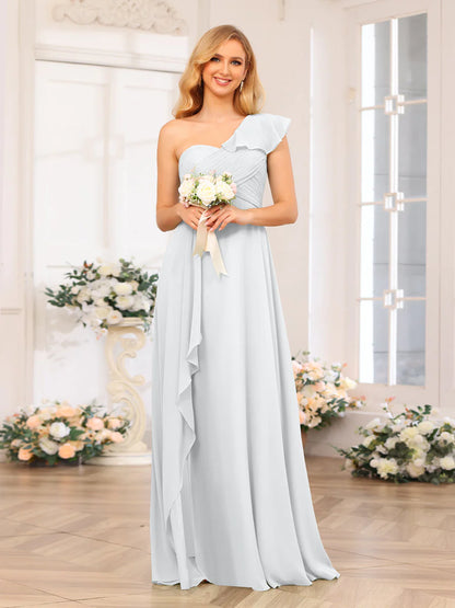 Wholesa A-Line/Princess One-Shoulder Long Wedding Party Dresses With Split Side