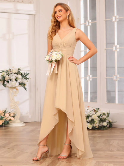 Wholesa A-Line/Princess V-Neck Long Wedding Party Dresses With Pockets