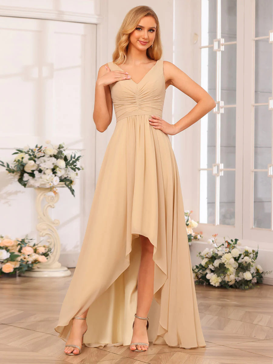 Wholesa A-Line/Princess V-Neck Long Wedding Party Dresses With Pockets