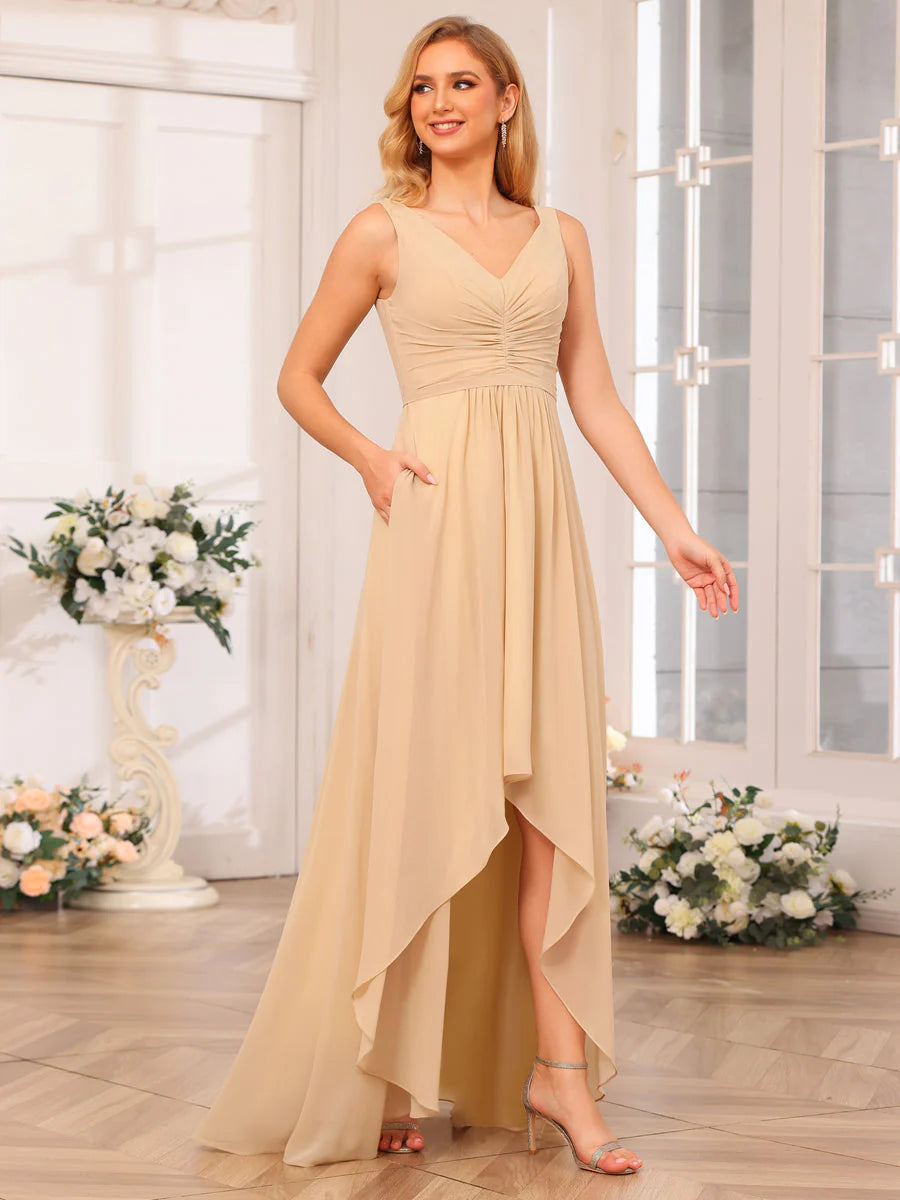 Wholesa A-Line/Princess V-Neck Long Wedding Party Dresses With Pockets