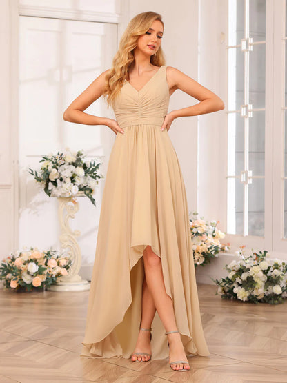 Wholesa A-Line/Princess V-Neck Long Wedding Party Dresses With Pockets