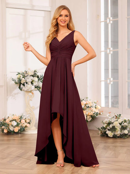 Wholesa A-Line/Princess V-Neck Long Wedding Party Dresses With Pockets