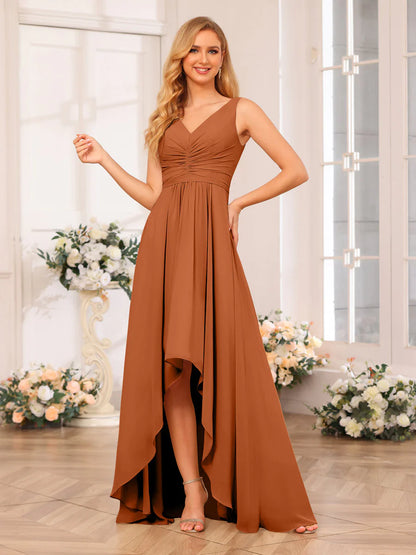 Wholesa A-Line/Princess V-Neck Long Wedding Party Dresses With Pockets