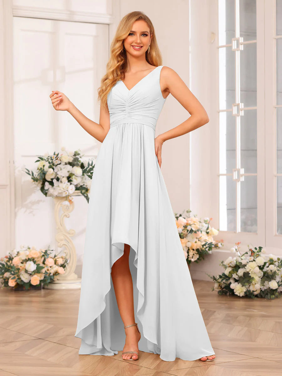 Wholesa A-Line/Princess V-Neck Long Wedding Party Dresses With Pockets