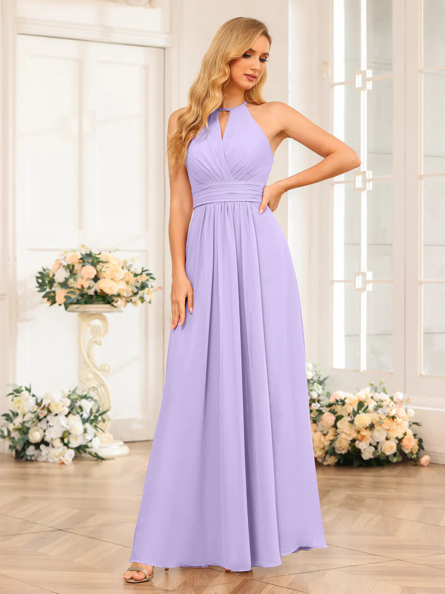 Wholesa A-Line/Princess Halter Long Wedding Party Dresses With Split Side