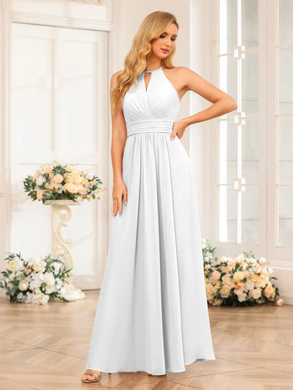 Wholesa A-Line/Princess Halter Long Wedding Party Dresses With Split Side