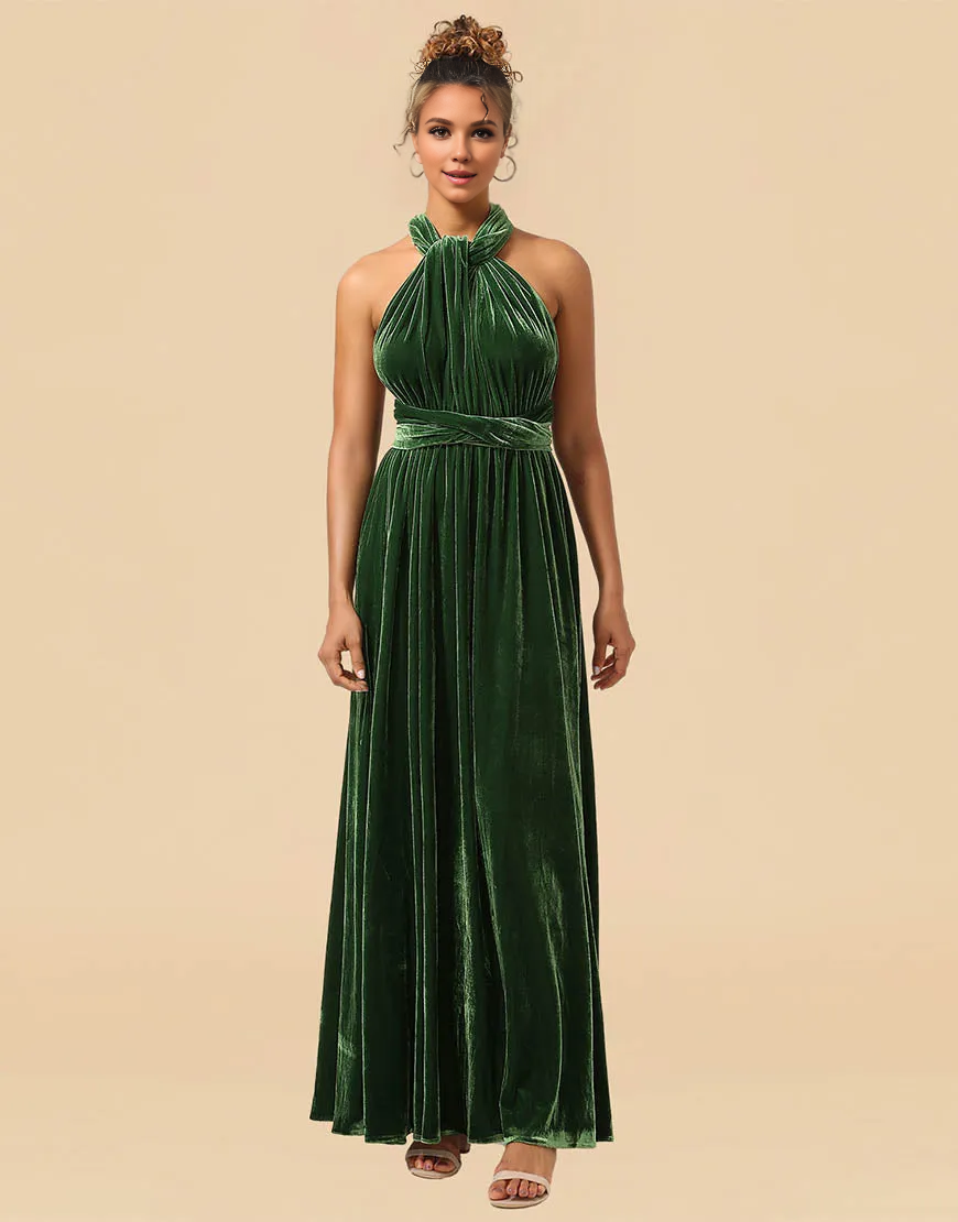 Wholesale Bridesmaid Dress Convertible Velvet A-line Floor Length