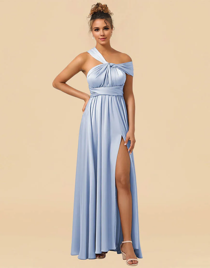 Wholesale Bridesmaid Dress Convertible Satin A-line Floor Length With Split