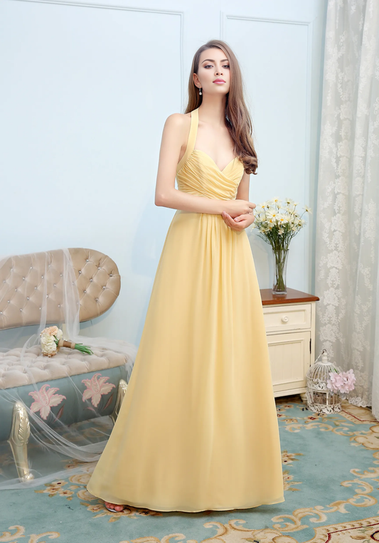 Wholesale A-Line Princess Bridesmaid Dress Halter