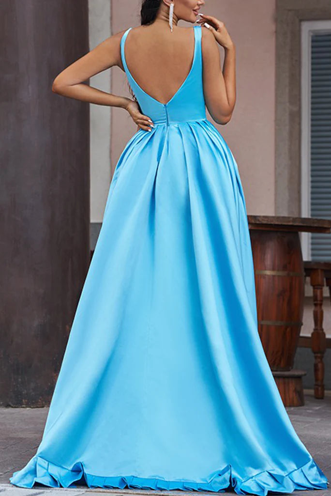 Wholesale A Line Asymmetrical Straps V Neck Satin Prom Dresses