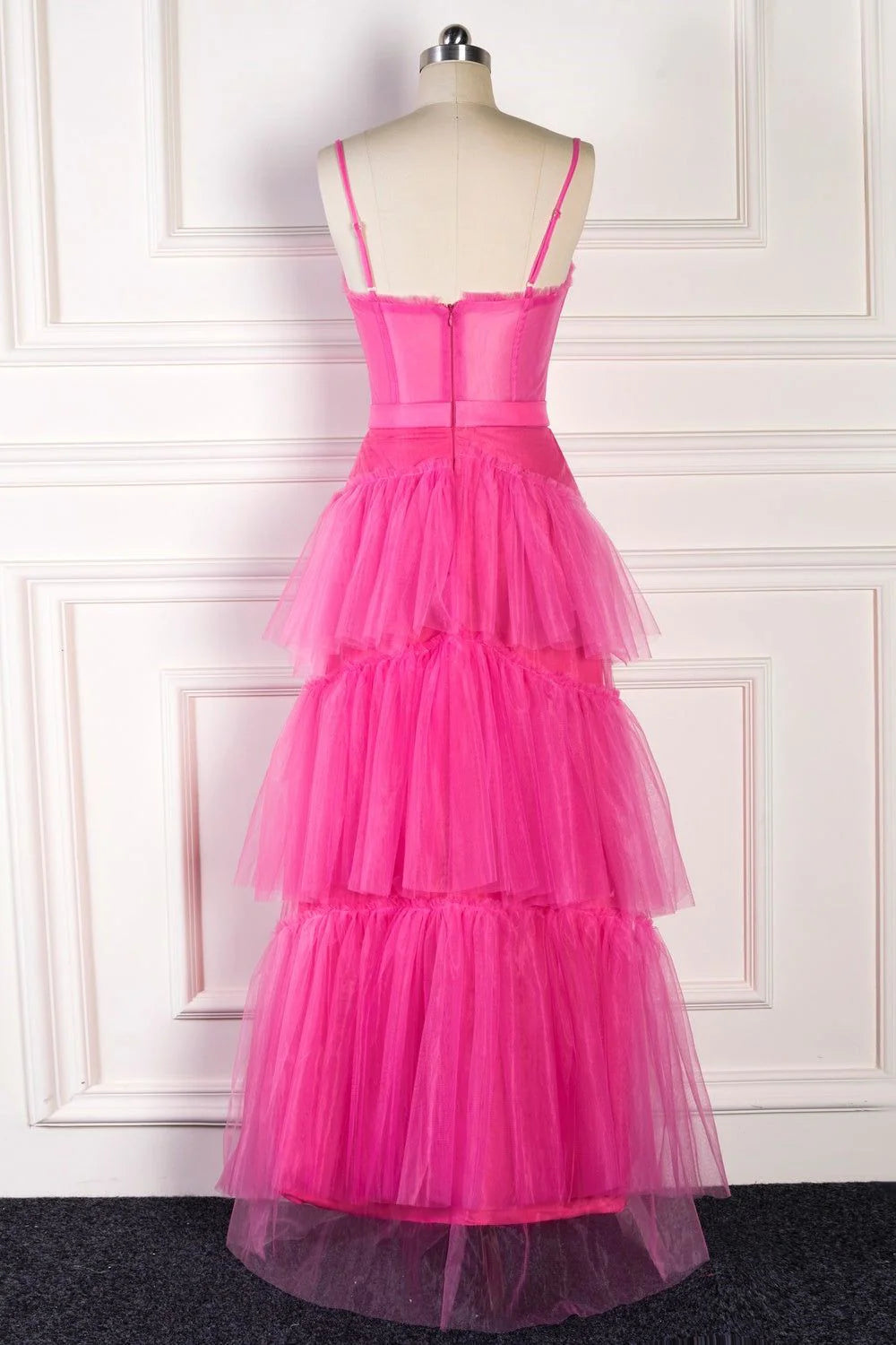 Wholesale Elegant A Line Pink Straps Tiered Tulle Long Prom Dress