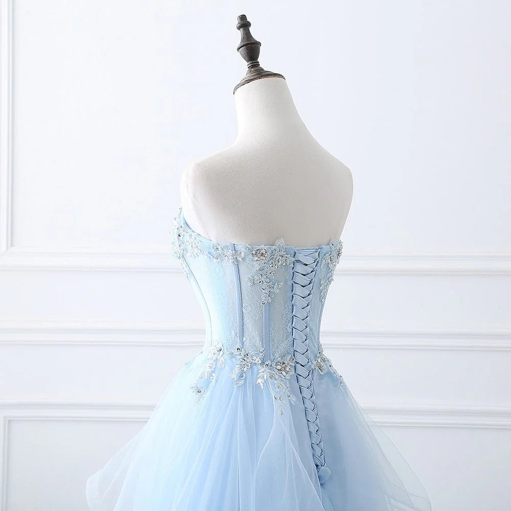 Wholesale A Line Prom Dresses Tulle With Applique Sweep Train