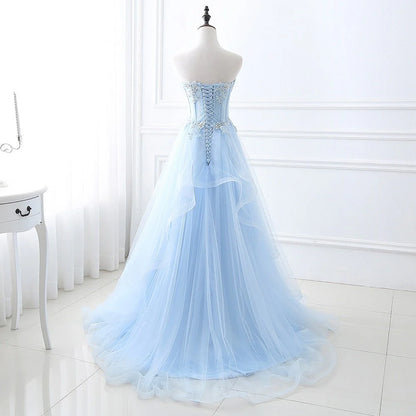 Wholesale A Line Prom Dresses Tulle With Applique Sweep Train