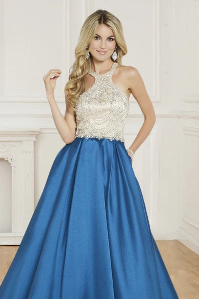 Wholesale A Line Formal Dresses Scoop Satin With Beads Sweep Train