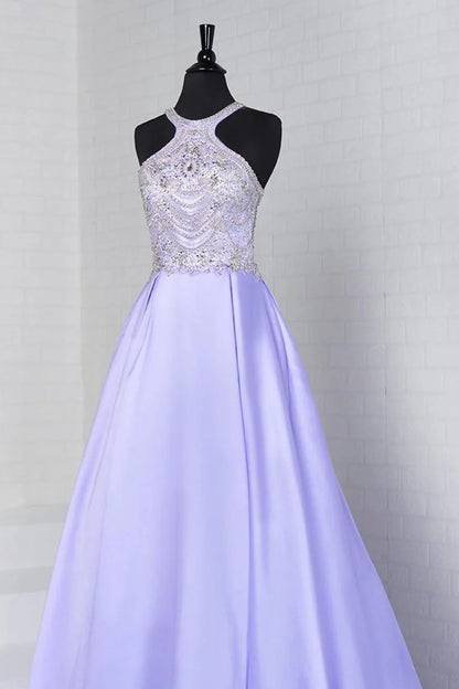 Wholesale A Line Formal Dresses Scoop Satin With Beads Sweep Train