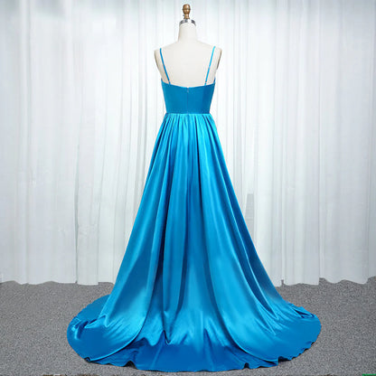 Wholesale A Line Prom Dresses Straps Satin With Slit And Flounced Sexy Evening Dress Party Dress