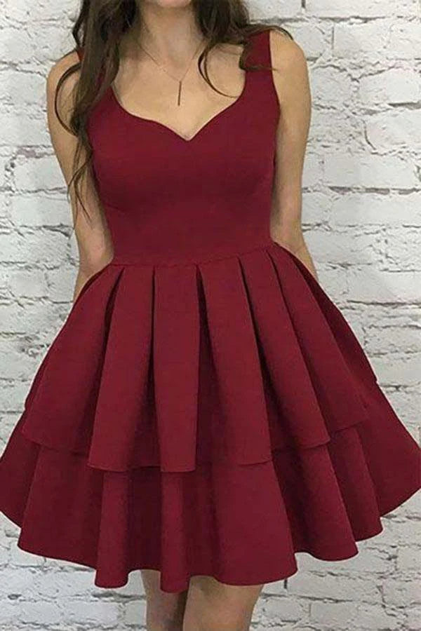 Wholesale Homecoming Dresses A Line Prom Dress V Neck Burgundy Short Open Back Sleeveless