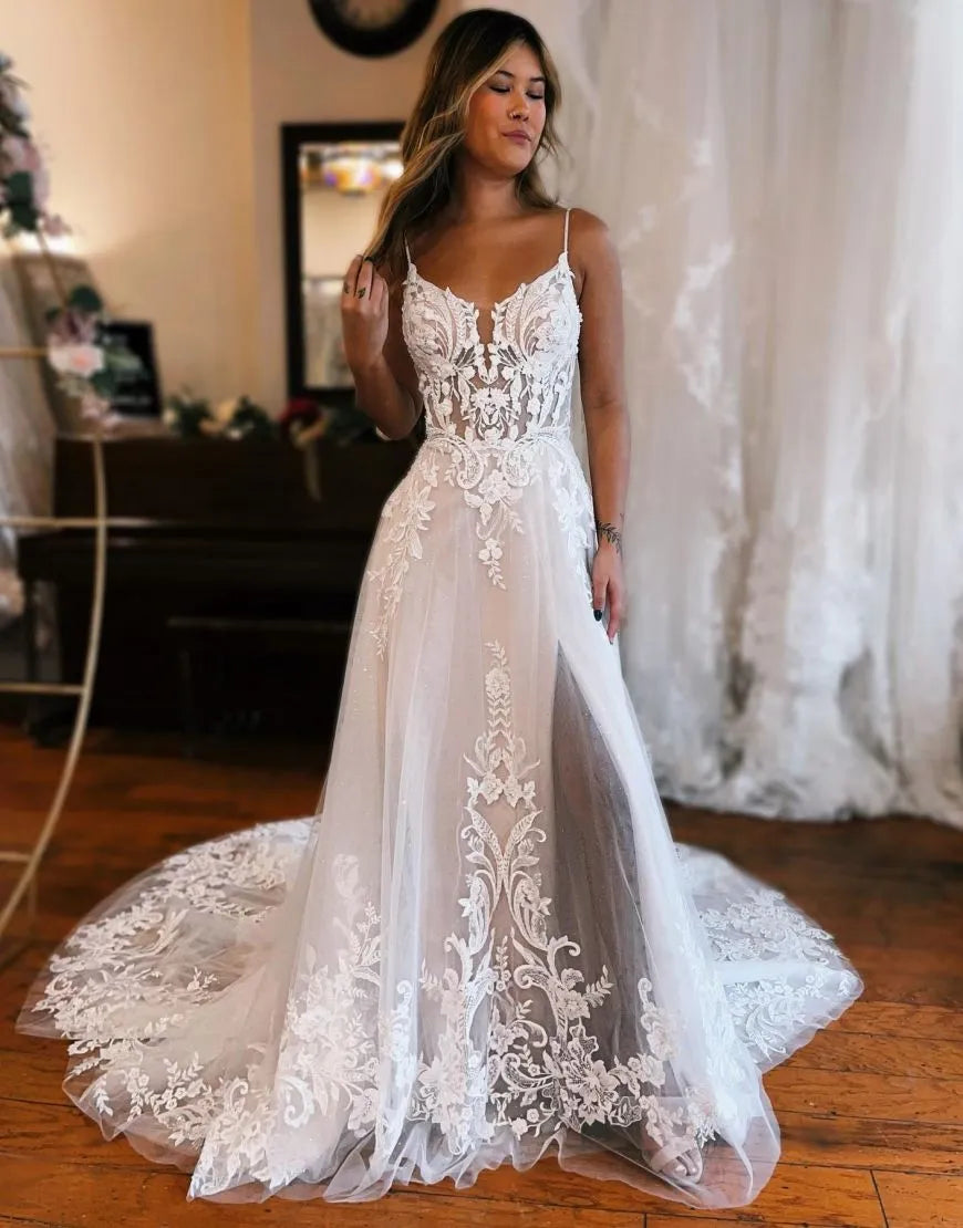 Wholesale Wedding Dress A-Line Train With Appliques And Split