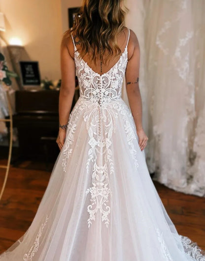 Wholesale Wedding Dress A-Line Train With Appliques And Split