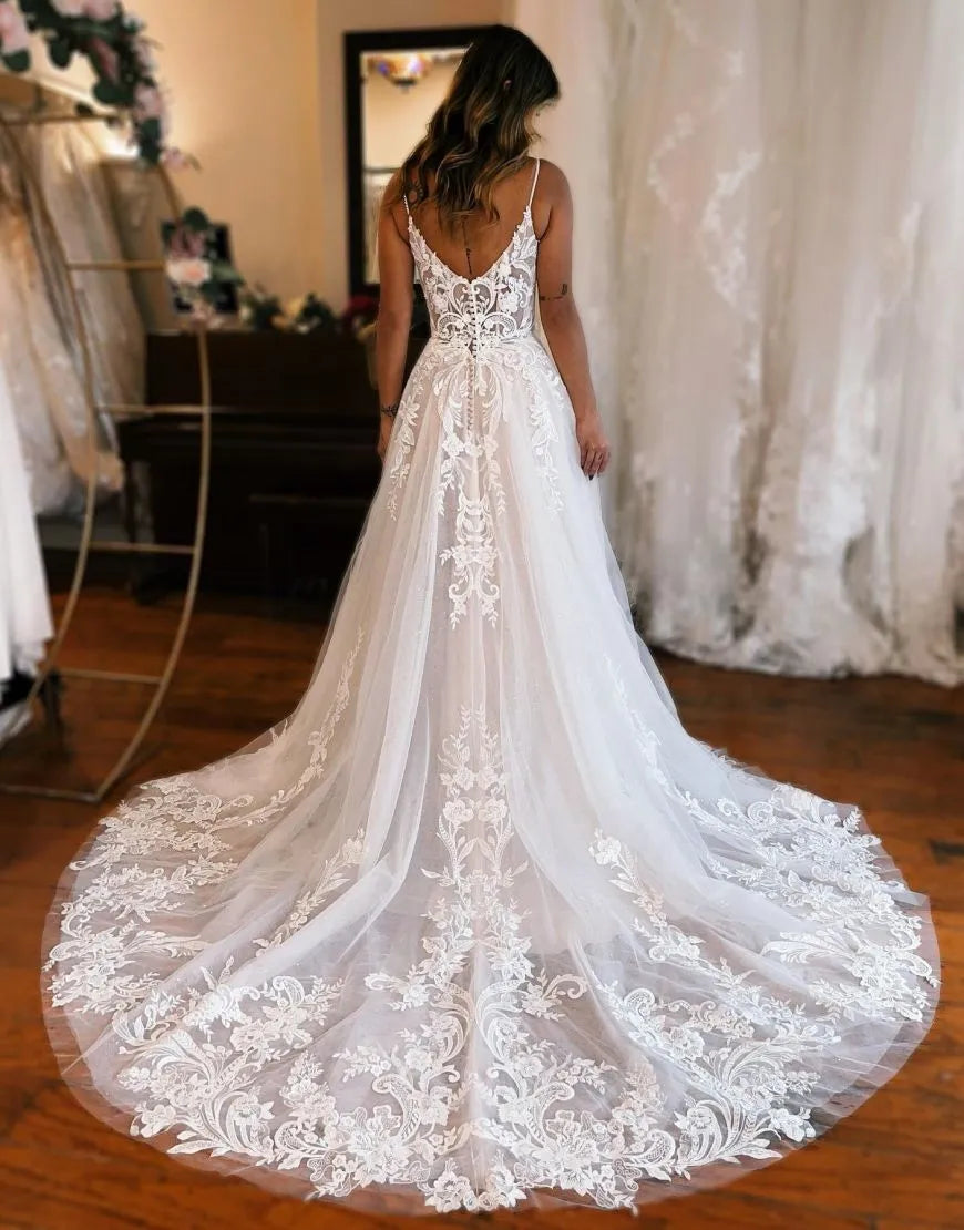 Wholesale Wedding Dress A-Line Train With Appliques And Split