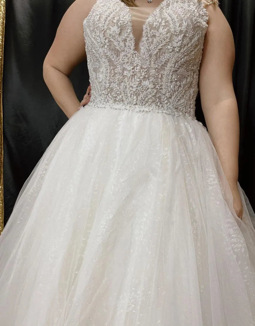 Wholesale Wedding Dress A-Line Spaghetti Straps Court Train Tulle Glitter