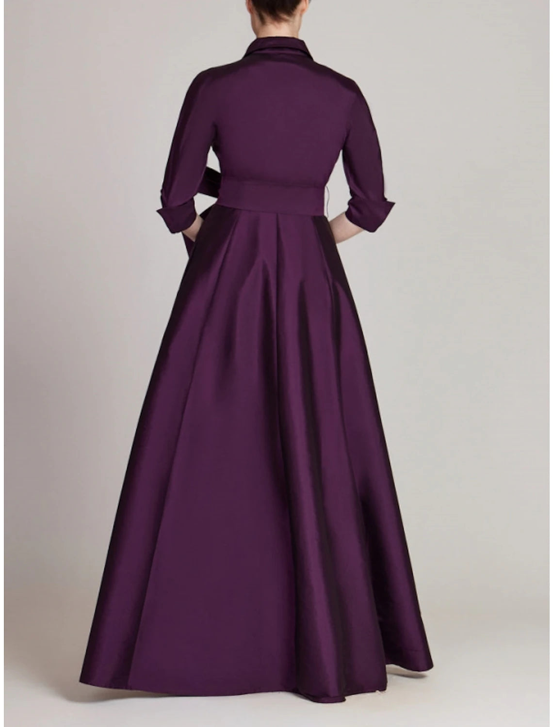 Aimishang A-Line Evening Gown Red Green Dress Formal Fall Half Sleeve Shirt Collar Wedding Guest Dress With Bow(s) Pleats