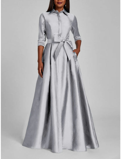 Aimishang A-Line Evening Gown Red Green Dress Formal Fall Half Sleeve Shirt Collar Wedding Guest Dress With Bow(s) Pleats