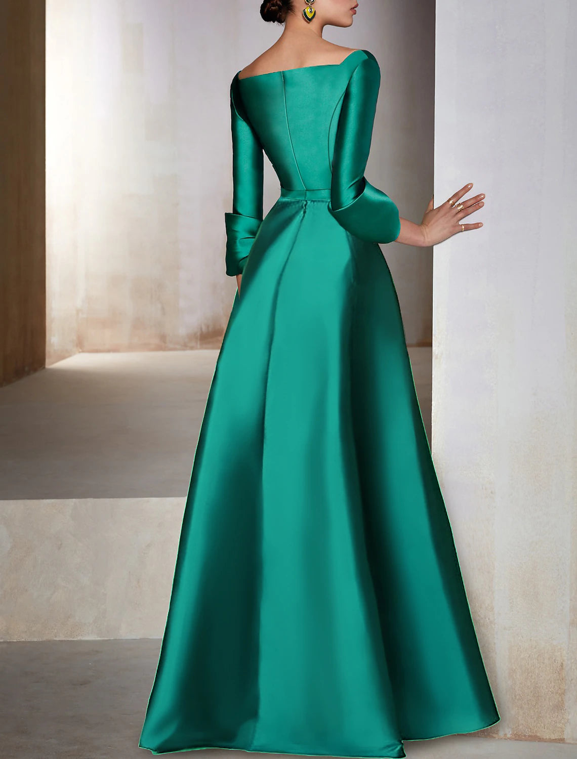 Aimishang A-Line Evening Gown Elegant Dress Formal Cocktail Party Floor Length Long Sleeve V Neck Wedding Guest Satin Mother of the Bride Dresses
