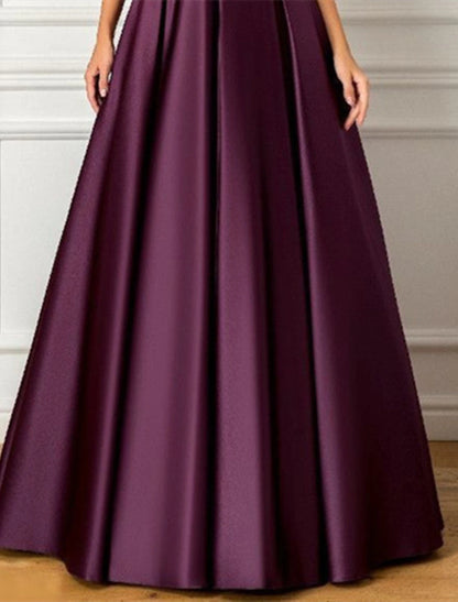 Aimishang A-Line Evening Gown Elegant Formal Wedding Guest Dress 3/4 Length Sleeve Satin Mother of the Bride Dresses with Pleats