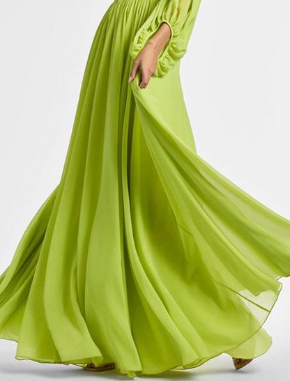 Aimishang A-Line Evening Gown Elegant Formal Wedding Party Dress Long Sleeve One Shoulder Fall Wedding Guest Chiffon with Ruched