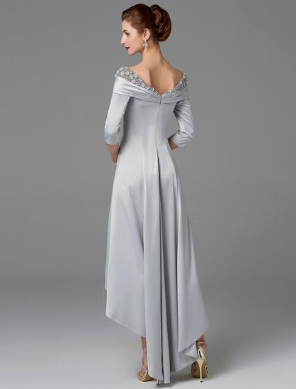 Aimishang A-Line Mother of the Bride Dress High Low Off Shoulder Asymmetrical Satin Half-Sleeve Elegant Evening Party Dress