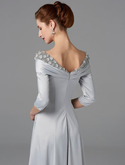 Aimishang A-Line Mother of the Bride Dress High Low Off Shoulder Asymmetrical Satin Half-Sleeve Elegant Evening Party Dress