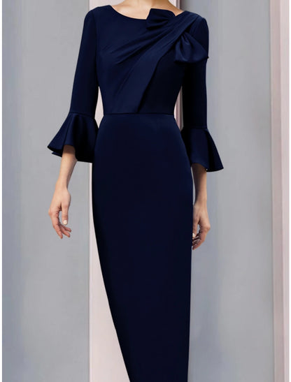 Aimishang A-Line Mother of the Bride Dress Wedding Guest Elegant Scoop Neck Ankle Length Fabric 3/4 Length Sleeve with Bow(s) Ruching Solid Color