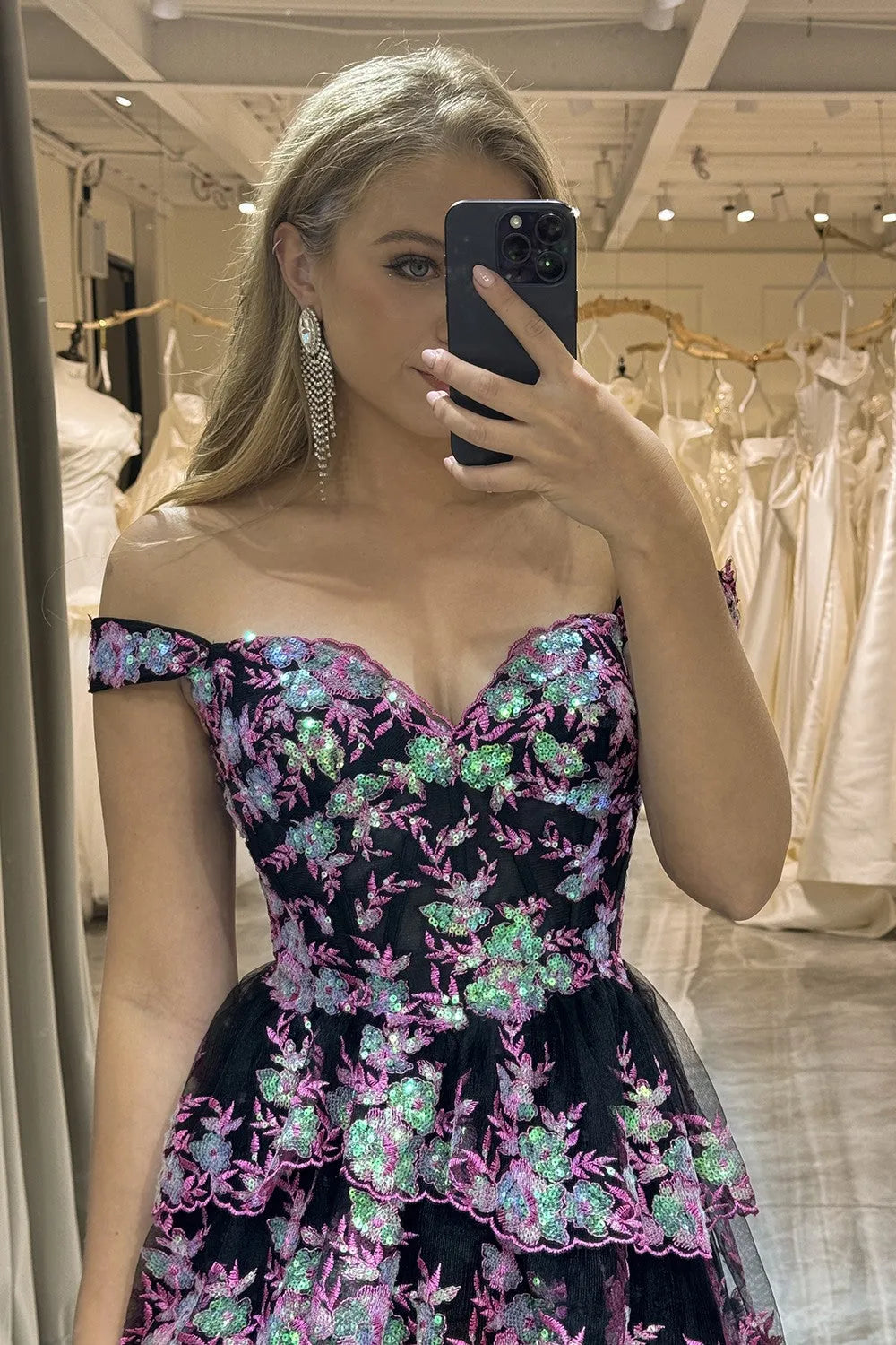 Aimishang A-Line Off The Shoulder Long Prom Dress with Sequin Charming Evening Party Dress